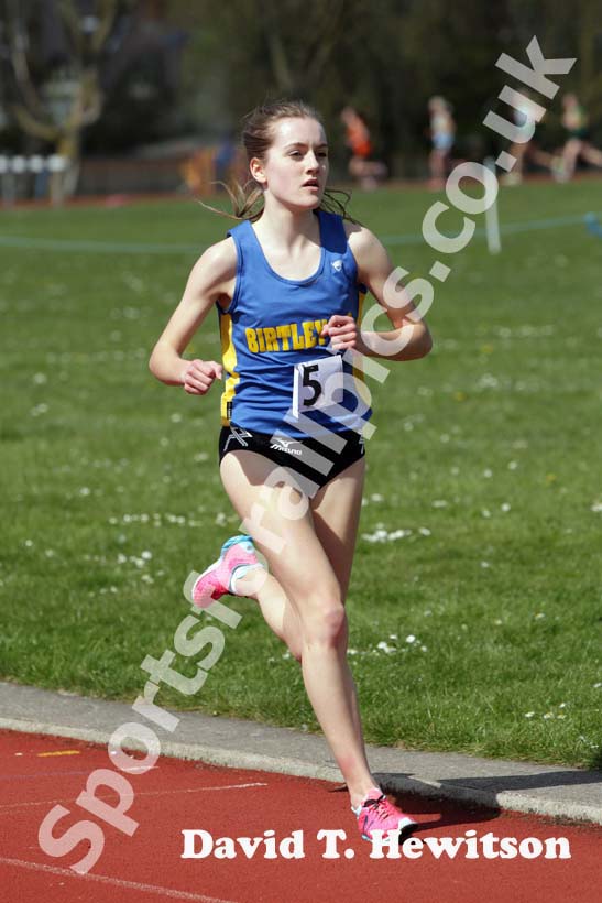 Lydia Turner (Birtley) on her way to beaking 10 minutes in the 3000 metres at the North of England, Div. 4E, Whitley Bay.